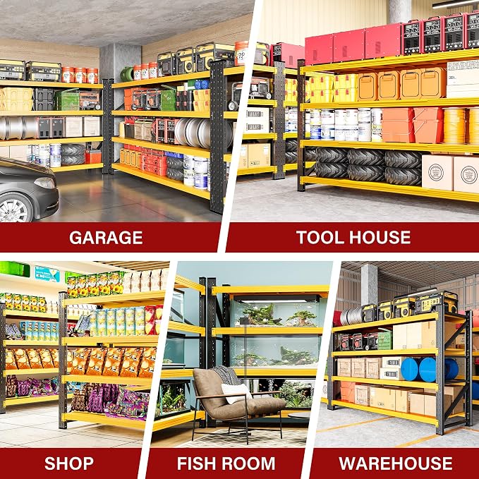 71.3" Wide Heavy Duty Garage Shelving Units,5000LBS Deep Storage Shelves,Yellow Metal Garage Shelves,Steel Shelf,Large Storage Rack,Industrial Shelving for Shop,Warehouse,Basement,71.3"W x 24"D x 70"H - Image 5