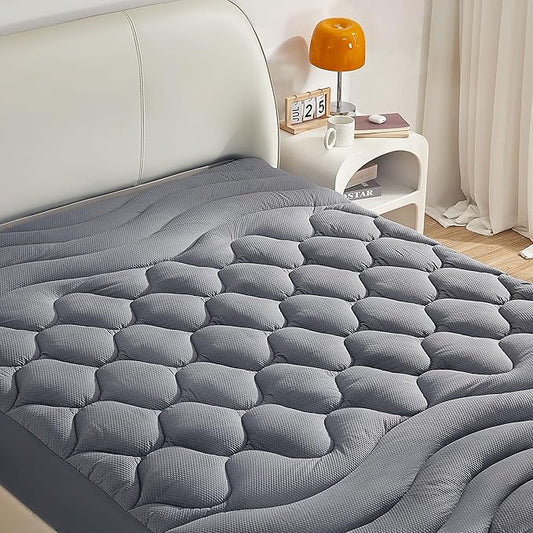 Sonive California King Mattress Protector, Mattress Topper with 8-21" Deep Pocket, Mattress Pad with 3-Zone Support, Mattress Cover Microfiber Fitted Mattress Machine Washable Grey