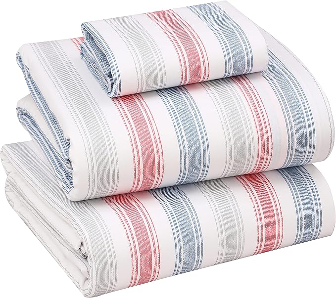 RUVANTI 100% Cotton Sheets – Twin Size Percale Bedding, Cooling & Breathable Floral Design, Durable with a Crisp, Soft & Comfortable Feel, 16" Deep Pocket, 3-Piece Set, Times
