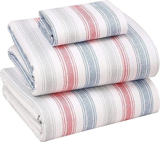 RUVANTI 100% Cotton Sheets – Twin Size Percale Bedding, Cooling & Breathable Floral Design, Durable with a Crisp, Soft & Comfortable Feel, 16" Deep Pocket, 3-Piece Set, Times