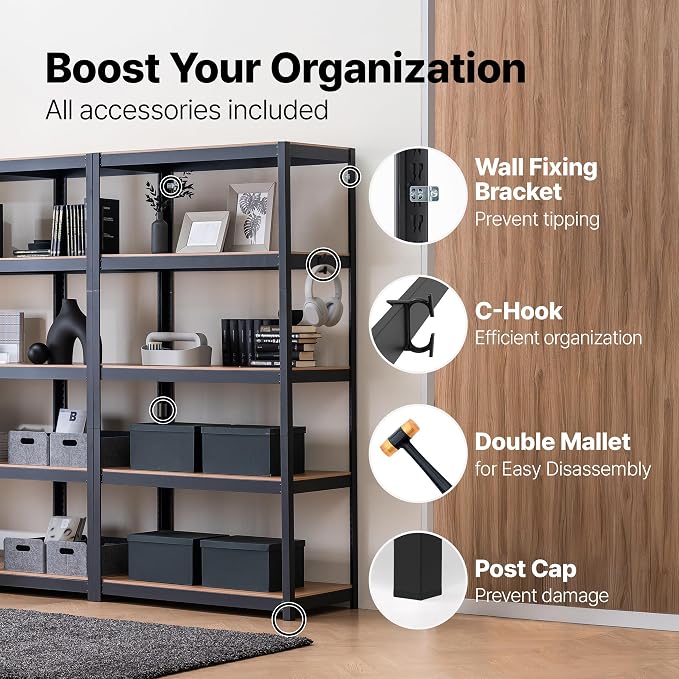 HOMEDANT House 36.2" W 5 Tier Heavy Duty Garage Shelving Adjustable Metal Rack Storage Shelves Standing Shelf Unit Organizers Pantry Closet Office Black 1Pack - Image 9