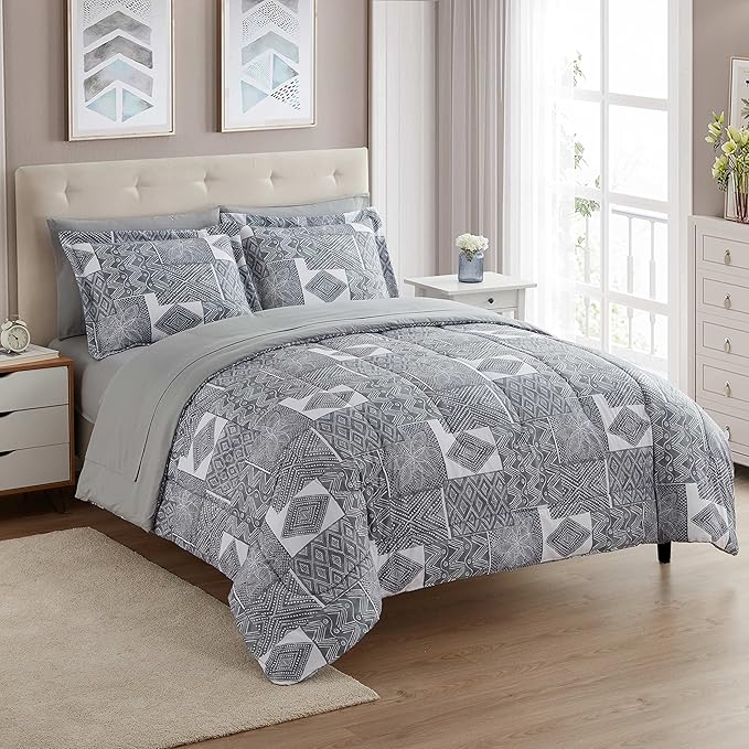 Sweet Home Collection 7 Piece Comforter Set Bag Solid Color All Season Soft Down Alternative Blanket & Luxurious Microfiber Bed Sheets, Tulsa, King