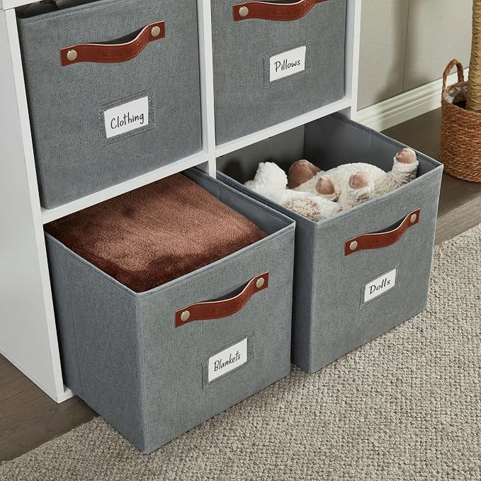 DECOMOMO Storage Bins, Cube Storage Bin with Labels, Fabric Storage Cubes for Shelves (11" / 6pcs, Texture Grey) - Image 6