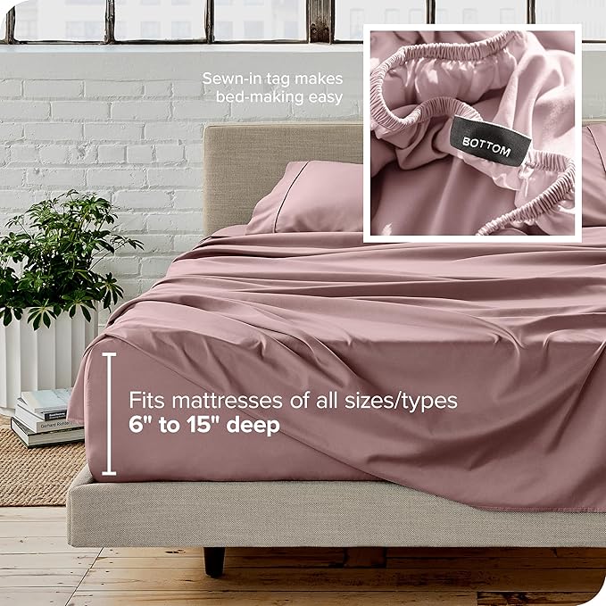 Bare Home Full XL Sheet Set - 1800 Ultra-Soft Microfiber Full Extra Long Bed Sheets - Double Brushed - Deep Pockets - Easy Fit - 4 Piece Set - Bedding Sheets & Pillowcases (Full XL, Mauve)