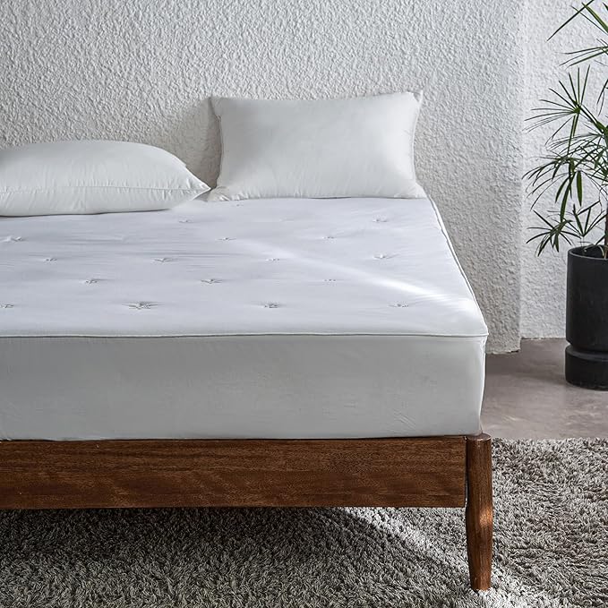 Simple&Opulence Full Size Mattress Pad Protector, 100% Cotton Top Cooling Breathable Quilted Mattress Cover Fitted Sheet Stretches up to 16 Inches Deep Pocket Non Slip Soft Bedding Pad Topper-White