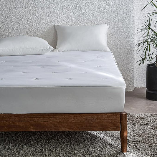 Simple&Opulence Full Size Mattress Pad Protector, 100% Cotton Top Cooling Breathable Quilted Mattress Cover Fitted Sheet Stretches up to 16 Inches Deep Pocket Non Slip Soft Bedding Pad Topper-White