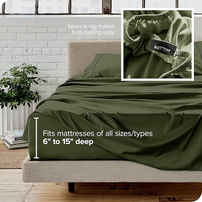 Bare Home Short Queen Sheet Set - 1800 Ultra-Soft Microfiber Bed Sheets - Double Brushed - Deep Pockets - Easy Fit - 4 Piece Set - Bedding Sheets & Pillowcases (Short Queen, Cypress)