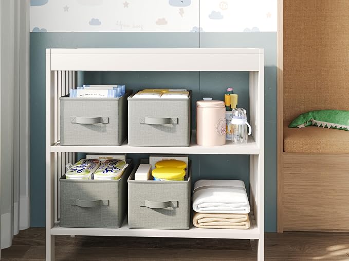 LayerSpace 3 Pack Fabric Storage Bins for Shelves | 14.75x10.25x8.25 in Storage Baskets | Fabric Closet Organizers with Handles Home Organization | Linen Clothes Storage Bins | Light Gray - Image 7