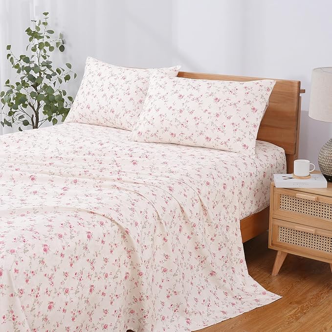 Modern Threads Printed 3-Piece Extra Soft Bedding Sheets & Pillowcase Set, Deep Pocket up to 16 inch Mattress Kashmir Rose Twin