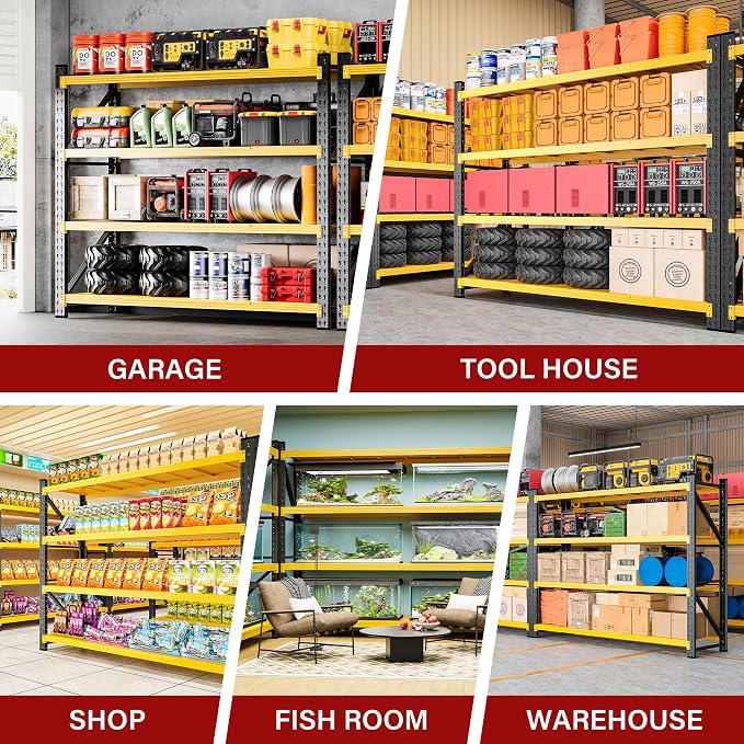 6000LBS Heavy Duty Garage Shelving Units,79" Wide & Deep Storage Shelves,Yellow Metal Garage Shelves,Large Storage Rack,Steel Shelf,Industrial Shelving for Shop,Warehouse,79" W x 24" D x 79" H - Image 5