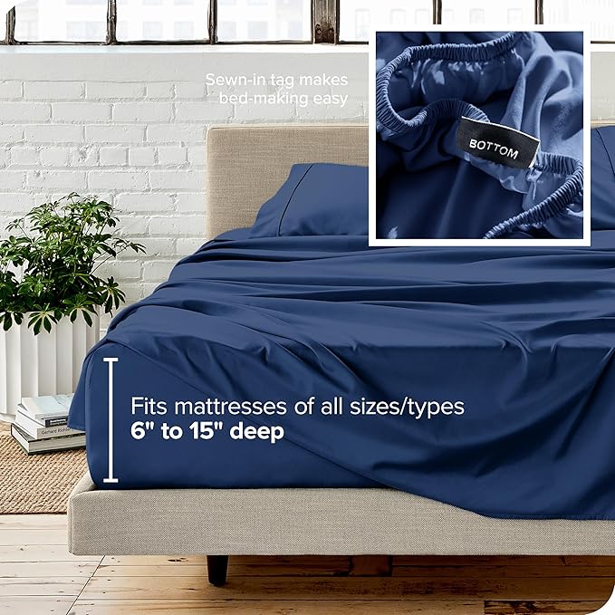 Bare Home Short Queen Sheet Set - 1800 Ultra-Soft Microfiber Bed Sheets - Double Brushed - Deep Pockets - Easy Fit - 4 Piece Set - Bedding Sheets & Pillowcases (Short Queen, Dark Blue)