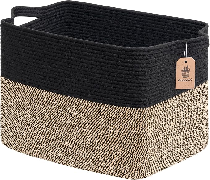 Goodpick Woven Baskets for Organizing, 18" x 14" x 12" Wicker Laundry Basket with Handles, Decorative Toy Baskets Storage Kids, Blanket Basket for Living Room, Bedroom by Goodpick