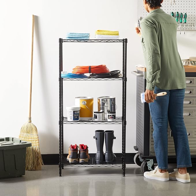 Amazon Basics 4-Shelf Steel Wire Storage Shelves for Garage, Adjustable Metal Shelving Unit, 200 lbs Per Shelf, 23.2" W x 48" H x 13.4" D, Black | Sturdy, Adjustable, Easy Assembly, Storage - Image 2