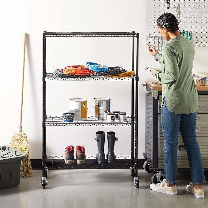 Amazon Basics 4-Shelf Adjustable Heavy Duty Steel Wire Rack Storage Shelving, Sturdy Garage Shelving, 350 lbs Capacity Per Shelf, Easy No-Tool Assembly, 36" x 14" x 54", Black | Heavy Duty, Adjustable, for Kitchen, Garage, Storage, Shelving Organizer - Image 2