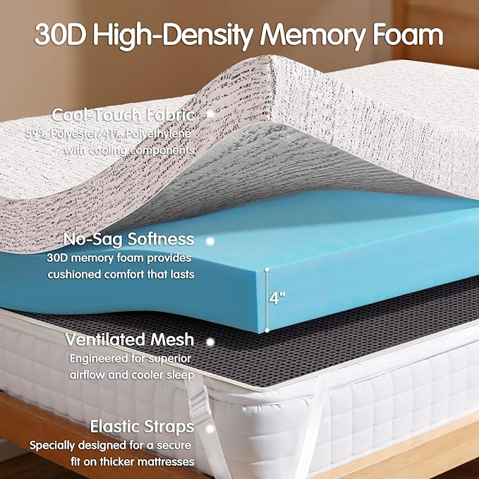 Hokway 4 Inch Memory Foam Mattress Topper with Mosaic Cover Memory Foam Full Mattress Pad Bed Topper Ventilated High Density Pad, CertiPUR-US Certified