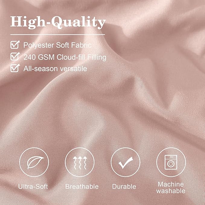 Monbix Full Comforter Set - 7 Pieces Light Pink Bed in a Bag Full Size Bedding Sets with Comforters, All Seasons Comforter with Sheets, Pillowcases & Shams