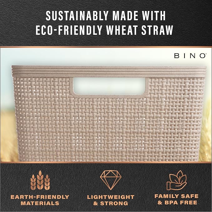 BINO - Woven Plastic Basket, Medium (Natural), 4-Pack, The Jute Collection, Home Organization, Space-Saving Storage, Stylish Design, Jute Basket - Image 8