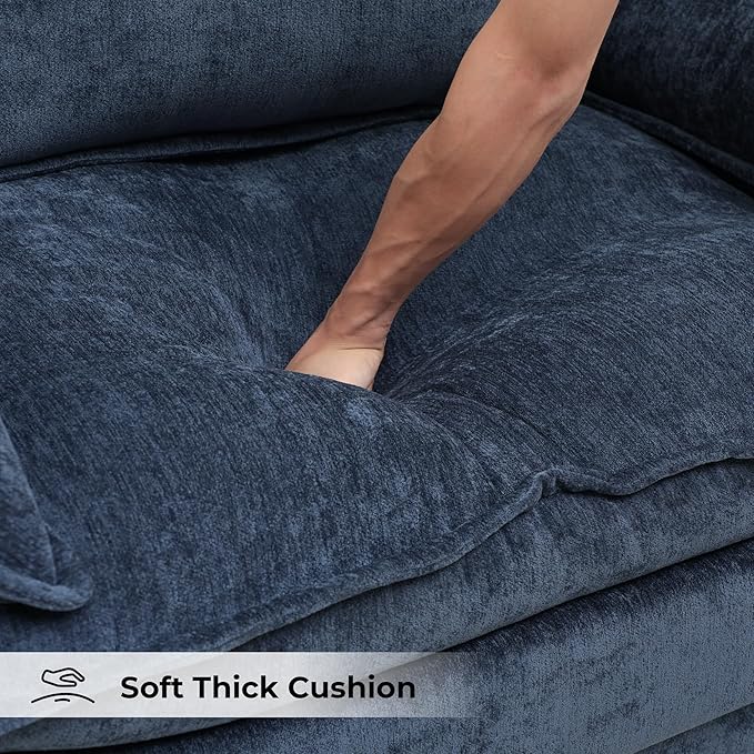 Modern Oversized Accent Chair,Chenille Cloud Sofa Chair with Deep Seat,Upholstered Armchair with Extra Thick,Comfy Reading Chairs for Living Room Bedroom Apartment Blue