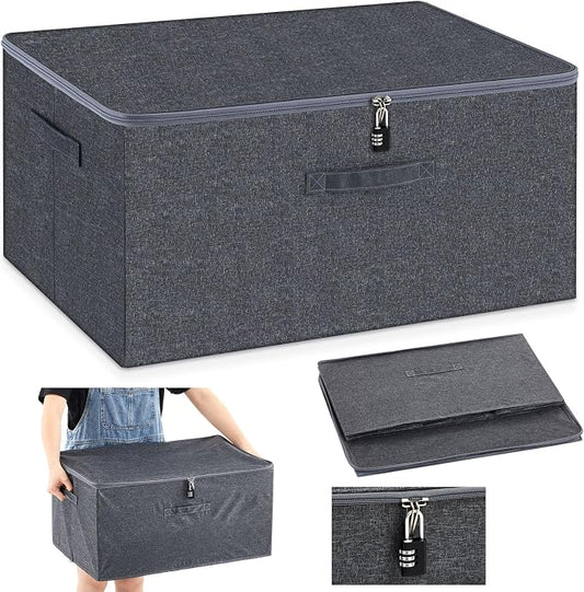 Briwooody Discreet Lockable Toy Bag Storage Organizer Toy Bag Storage Bins Case with Zipper Lid for Women and Men Clothes Container (Gray,23.6 x 15.8 x 11.8 Inch) by Briwooody