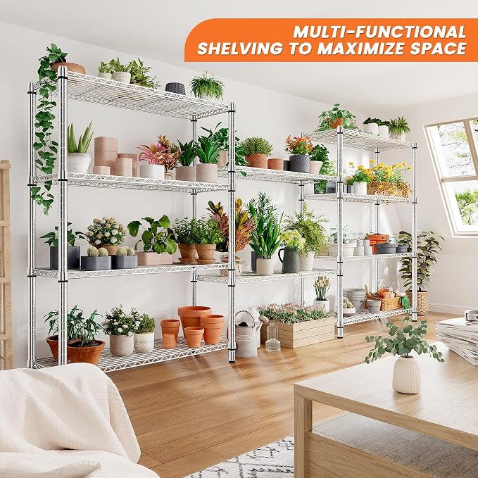 REIBII 5 Tier Metal Shelving Storage Shelves, 71''H Adjustable Wire Shelves Garage Shelving Unit for Kitchen, Pantry, Laundry Room, Warehouse, Office, 71H X 35.5W X 14D, Chrome - Image 8