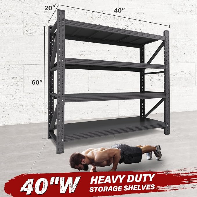 2000LBS Heavy Duty Garage Shelving Units,40" Wide & Deep Storage Shelves,Metal Garage Shelves,Large Storage Rack,Steel Shelf,Industrial Shelving for Shop,Warehouse,Basement,40" W x 20" D x 60" H - Image 2