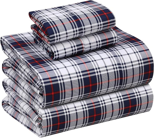 RUVANTI 100% Cotton Sheets – King Size Percale Bedding, Cooling & Breathable Floral Design, Durable with a Crisp, Soft & Comfortable Feel, 16" Deep Pocket, 4-Piece Set, Prussian