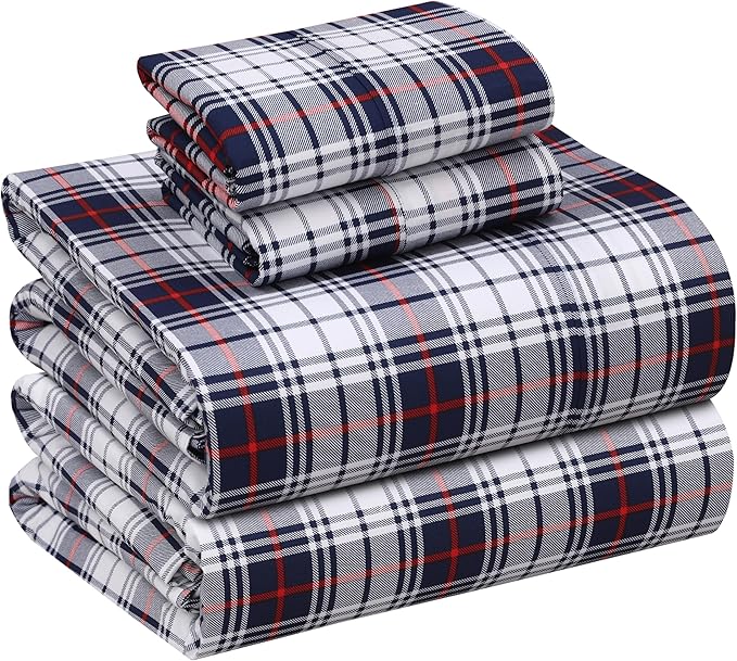 RUVANTI 100% Cotton Sheets – California King Percale Bedding, Cooling & Breathable Floral Design, Durable with a Crisp, Soft & Comfortable Feel, 14" Deep Pocket, 4-Piece Set, Prussian
