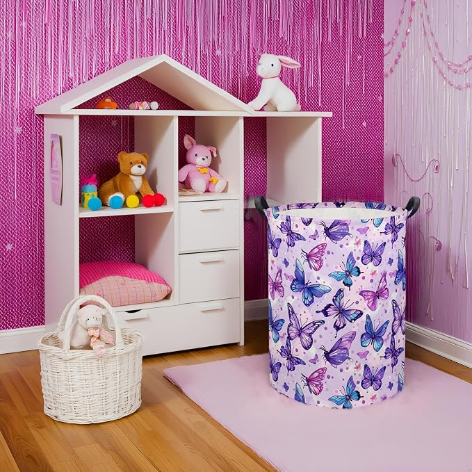HIYAGON Butterfly Baby Laundry Basket & Toy Storage Bin, Purple Butterfly - Image 3
