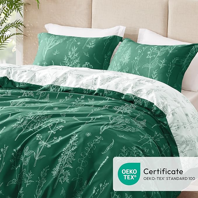 Love's cabin Emerald Twin Comforter Set - Twin XL Size Comforter Set Dorm Bedding, 2 Pieces Cute Floral Bedding, Soft Reversible Flowers Comforter, 1 Comforter & 1 Pillow Sham