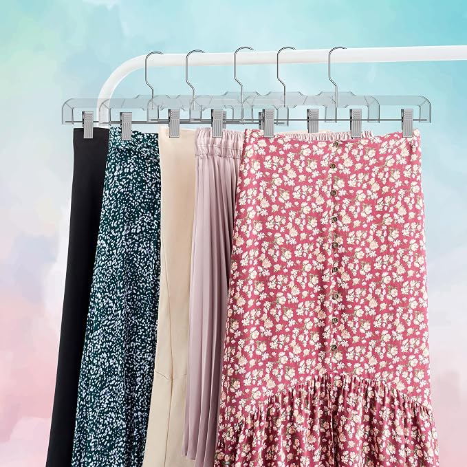 Hanger Central Premium 14 Inch Clear Pants Hangers with Adjustable Clips - 12 Pack Space-Saving Skirt Hangers - Non-Slip Heavy Duty Plastic Closet Organizers with 360° Swivel Hook - Image 7