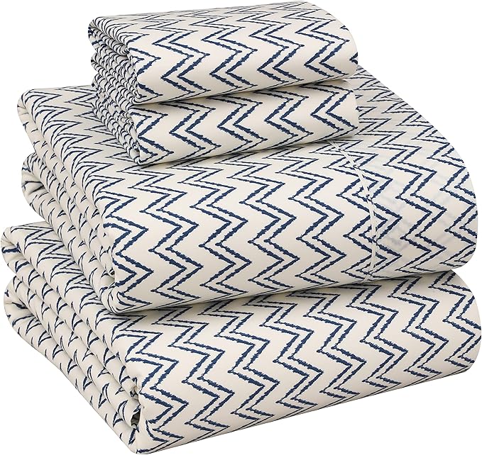 RUVANTI 100% Cotton Sheets – California King Percale Bedding, Cooling & Breathable Floral Design, Durable with a Crisp, Soft & Comfortable Feel, 14" Deep Pocket, 4-Piece Set, Chevron