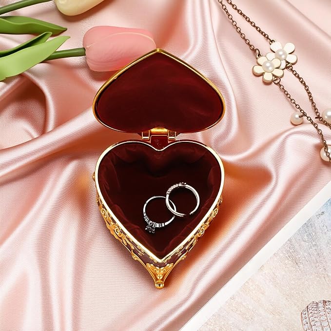 Hipiwe Decorative Jewelry Box Purple Vintage Jewelry Storage Case with Rose Pattern Heart Shaped Treasure Chest Box for Earrings Ring Necklace Keepsake Organizer - Image 5