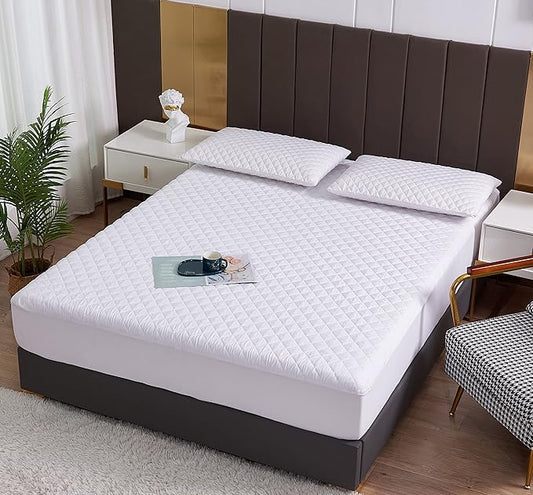 Full Size Waterproof Mattress Protector, Quilted Cooling Fitted Bed Mattress Cover Pad, 13"-15" Deep Pocket, Soft and Breathable Noiseless Machine Washable, Vinyl Free (Full)