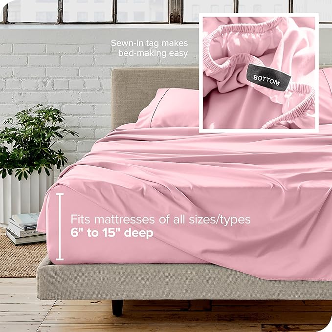 Bare Home Twin Sheet Set - 1800 Ultra-Soft Microfiber Twin Bed Sheets - Double Brushed - Deep Pockets - Easy Fit - 3 Piece Set - Bedding Sheets & Pillowcases (Twin, Light Pink)