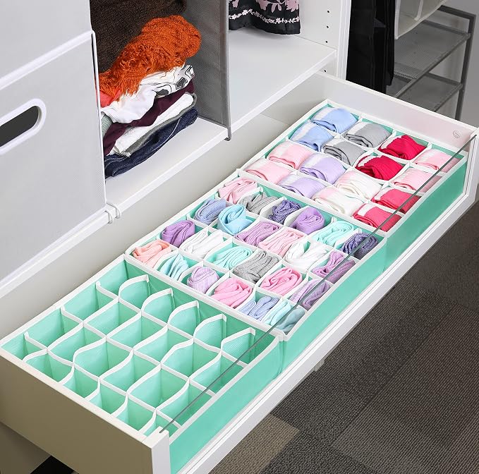 Simple Houseware Sock Drawer Organizer for Dresser/Closet/Bedroom, 3 Pack, Turquoise - Image 4