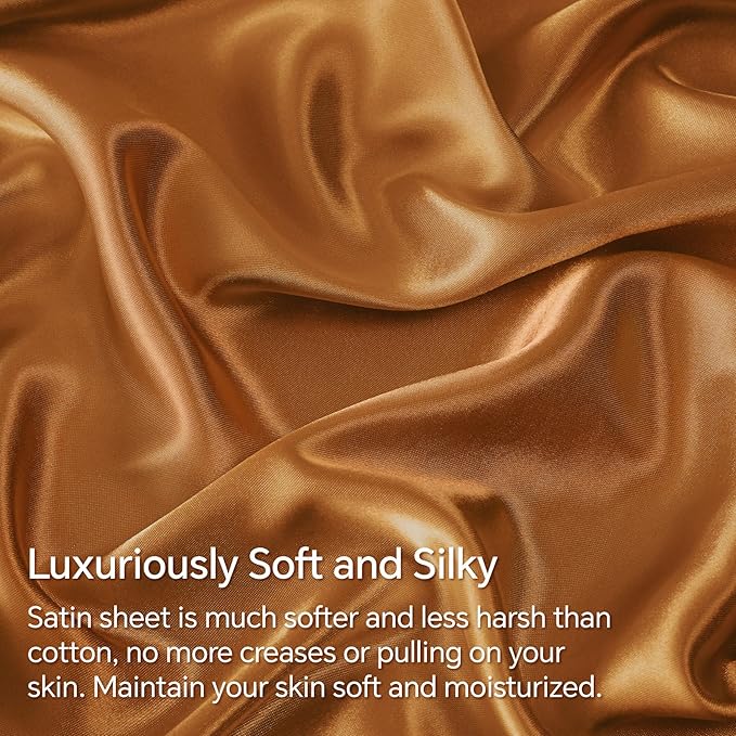 BEDELITE Satin Sheets Queen Size Bed Set, Luxury Soft Burnt Orange Silky Sheets for Hair and Skin, Similar to Silk Bed Sheets Set 4 Pieces with 1 Deep Pocket Fitted Sheet, 1 Flat Sheet, 2 Pillowcases