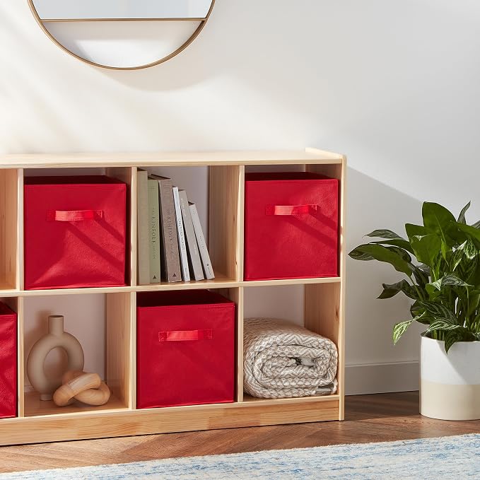 Amazon Basics Collapsible Fabric Storage Bins with Handles, Cube Organizer, Home Organization, 10.5"x10.5"x11", Red, 6-Pack - Image 6