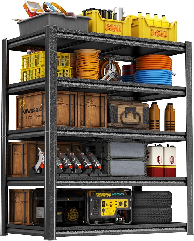 PRESTELION 63" H-45 W Garage Shelving Heavy Duty 3000LBS Storage Shelves 5 Tier meta1 Shelf Adjustable Storage Rack for Basement, Warehouse, Pantry, Closet, Kitchen 63" H x 45.3" W x 17.7" D, Black by PRESTELION