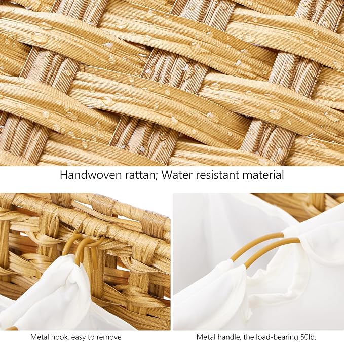 Laundry Hamper with 4 Removable Liner Bags; 176L Handwoven Rattan Laundry Basket with Lid & Heightened Feet; Clothes Hamper with Side Handles - Image 6