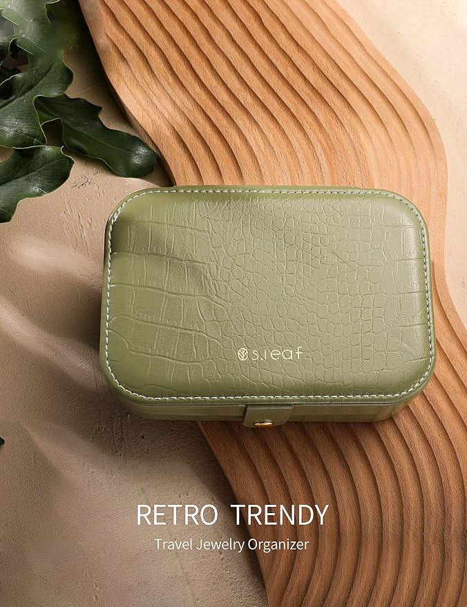 S.Leaf Travel Jewelry Organizer Boxes for Women Small Portable Necklace Earrings Bracelet Rings Travel Case Best Friend Birthday Gifts for Women Trendy (14_Crocodile_Avocade_Big) - Image 2