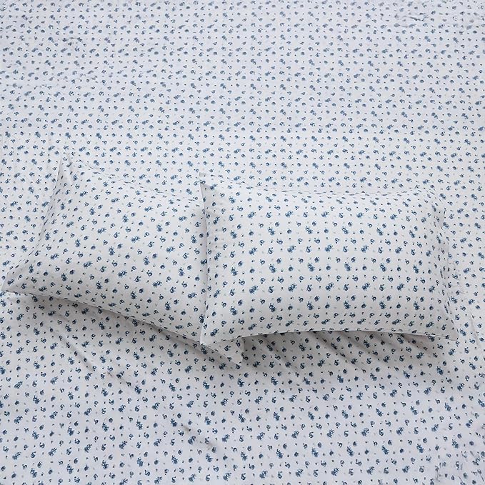 Modern Threads 4-Piece Ultra Soft Microfiber Bed Sheets Set, Wrinkle Free Sheets with Deep Pockets Fitted Sheet, Flat Sheet & Pillowcases, Lightweight Breathable Bedding, Blue Roses, King