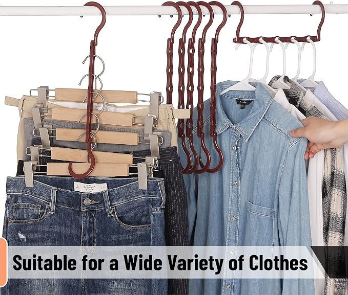 Mr. Pen- Space Saving Hangers for Clothes, 8 pcs, Autumn Colors, Plastic Multi Clothes Hangers Space Saving, 5 Slots, 360° Rotating Hooks - Image 7
