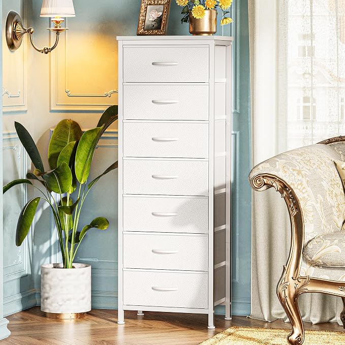 Huuger Tall Dresser for Bedroom, 7 Drawer Dresser & Chests of Drawers, Fabric Drawer for Closet, Bedroom, Night Stand, Metal Frame, Storage Tower with Fabric Bins, White - Image 6