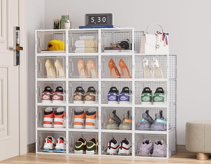 HOMIDEC Shoe Storage, 12 Pack Shoe Organizer for Closet, Shoe Boxes Clear Plastic Stackable Shoe Containers with Lids for Size 13 - Image 6