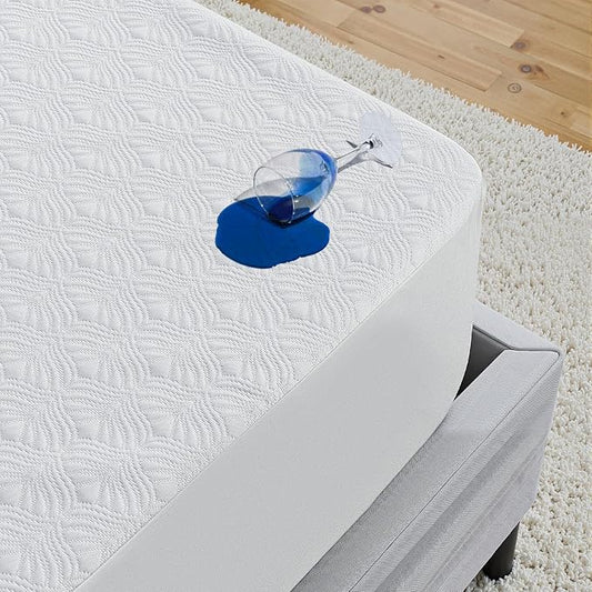 Waterproof Mattress Protector 2 Pillowcase 20''x28'', Queen Mattress Pad, Deep Stretchable Pocket Bed Cover, Machine Washable Soft Breathable Noiseless Mattress Protection