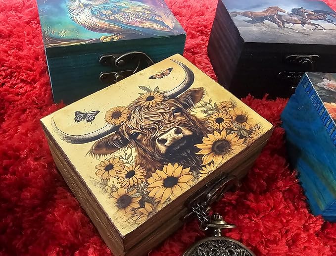 Trinket Box Small Jewelry Keepsake Box | Earrings Necklace Storage Box for Girls Women | Gift Idea Valentine's Day, Birthday Christmas, Weddings, Animals Ornaments for Home Décor (Highland Cow) - Image 5