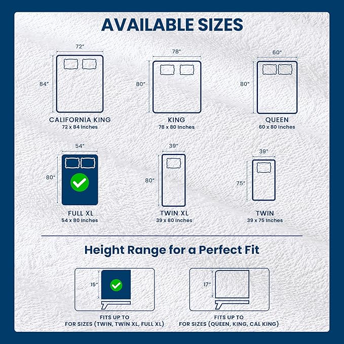 Full XL Size Mattress Protector Waterproof, Premium 200 GSM Terry Mattress Cover, Soft & Breathable Bed Cover, Fitted Sheet Style Stretchable Deep Pockets 15" by Utopia Bedding (White)