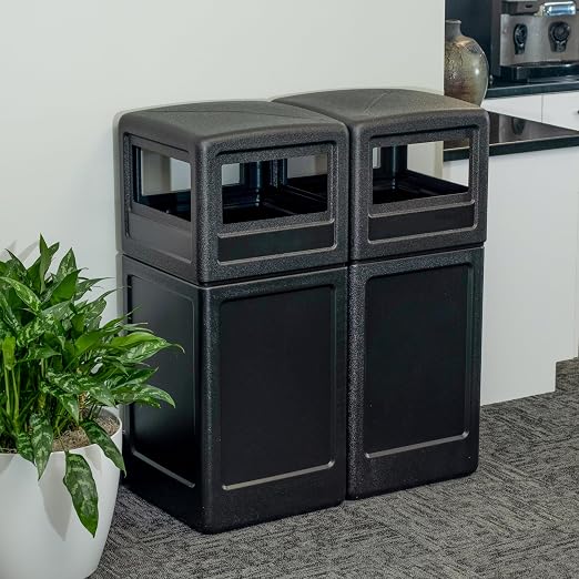 Commercial Zone-73290199 PolyTec 42 Gallon Square Waste Container with Dome Lid Color: Black - Image 4