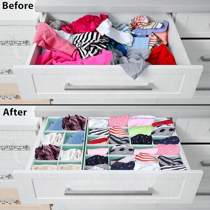 Simple Houseware 4-Pack Drawer Organizer Set - Closet Dividers for Underwear, Socks, Bras, Scarves, Ties - Foldable Non-Woven Storage Boxes, Turquoise - Image 3