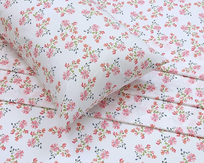 RUVANTI 100% Cotton Sheets – California King Percale Bedding, Cooling & Breathable Floral Design, Durable with a Crisp, Soft & Comfortable Feel, 14" Deep Pocket, 4-Piece Set, Bloomex